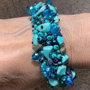 Beautiful Beaded Blue Gemstone Mix Bracelet NWOT
